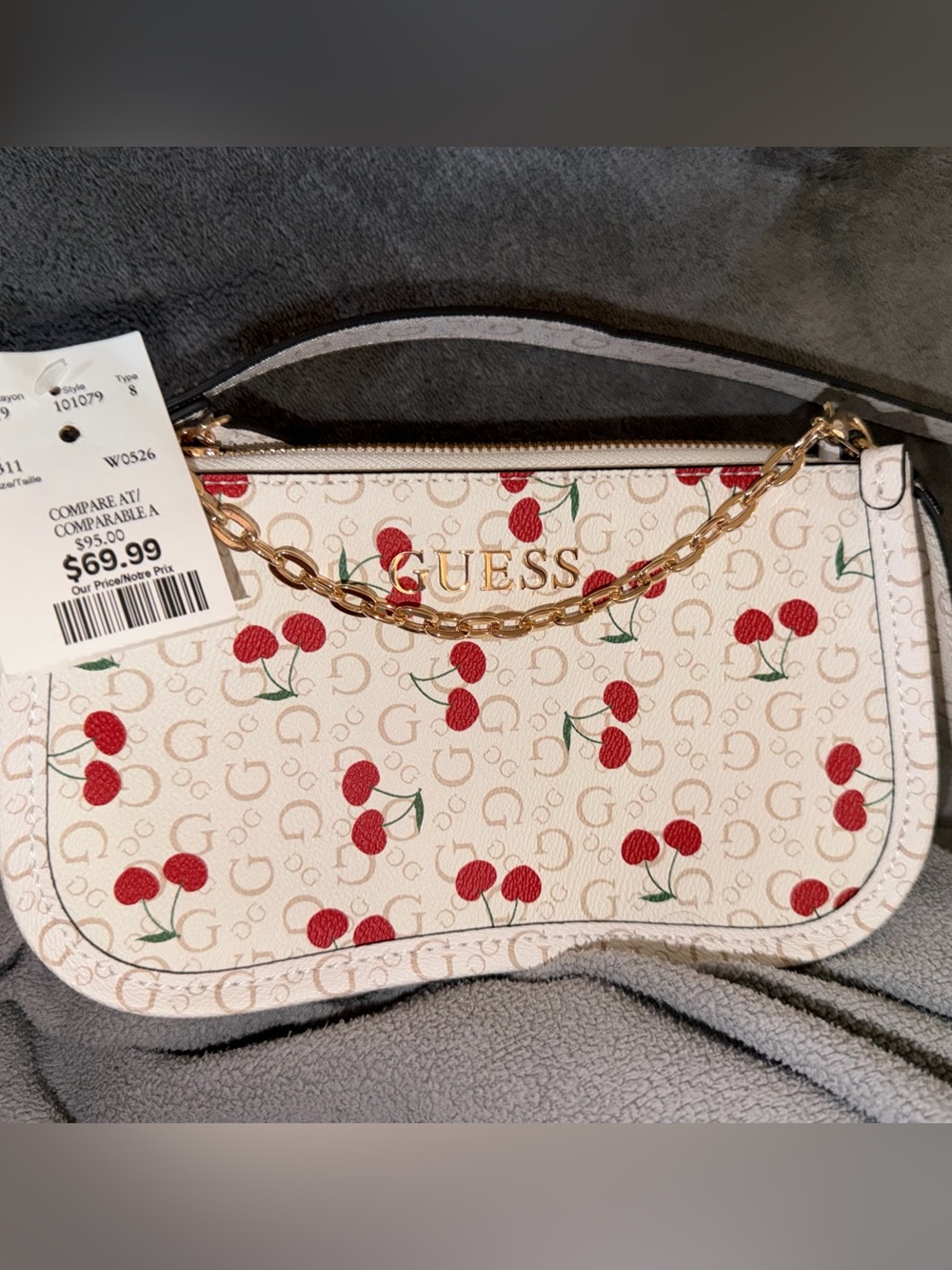 NWT GUESS Cream Cherry Print Mini Shoulder Bag with Gold Chain